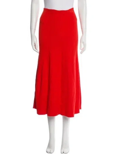 Pre-owned A.w.a.k.e. Pleated Accents Midi Length Skirt In Orange