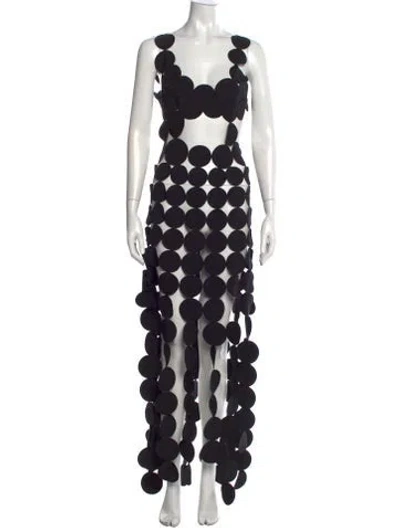 Pre-owned A.w.a.k.e. Polka Dot Print Long Dress In Black