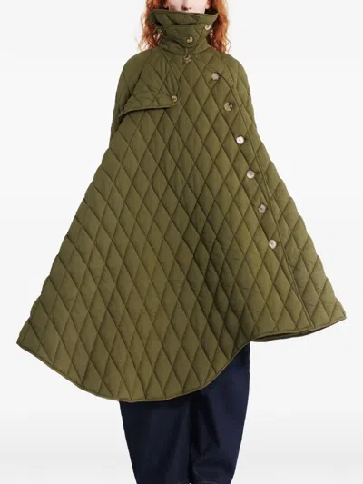 A.w.a.k.e. Quilted Asymmetric-hem Trench Coat In Green