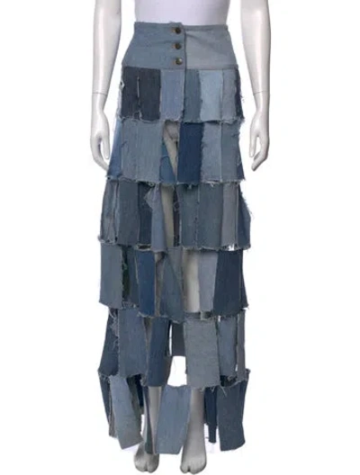 Pre-owned A.w.a.k.e. Raw-edge Trim Long Skirt In Blue