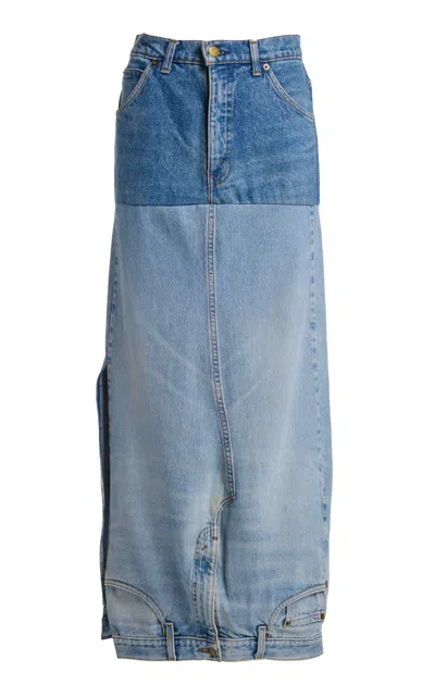 A.W.A.K.E. RECYCLED DENIM MIRROR EFFECT MIDI SKIRT