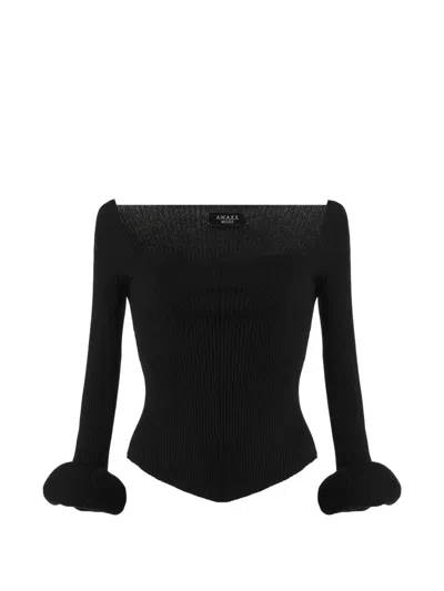 A.w.a.k.e. Ribbed Doughnut-sleeve Top In Black