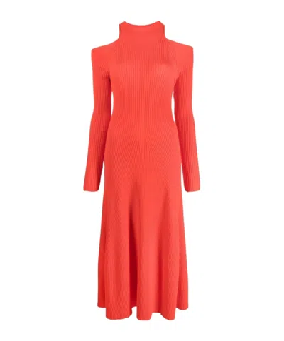 A.w.a.k.e. Ribbed-knit Cut-out Dress In Orange