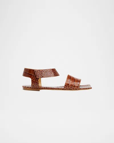 A.w.a.k.e. Riley Croco Grip-ankle Sandals In Brown