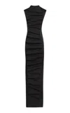 A.w.a.k.e. Ruched Flax-blend Bib-front Maxi Dress In Black