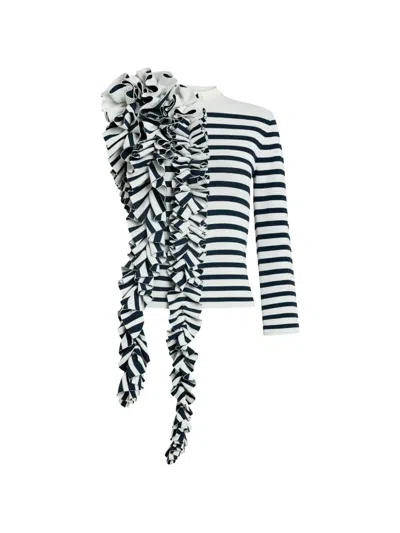 A.w.a.k.e. Ruffled-detail Striped-pattern Top In Multi