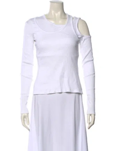Pre-owned A.w.a.k.e. Scoop Neck Long Sleeve Top In White