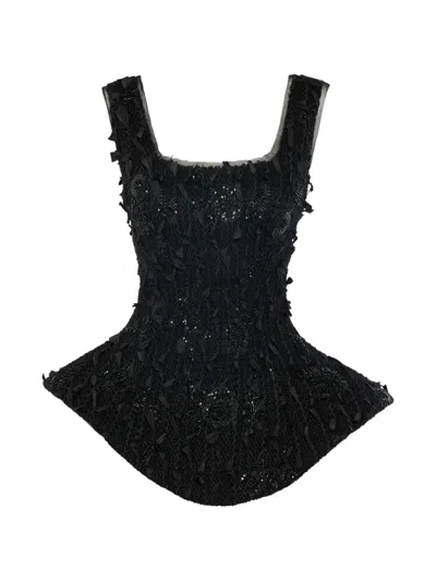 A.w.a.k.e. Mode Ballerina Embellished Silk-blend Top In Black