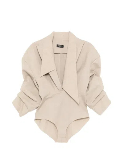 A.w.a.k.e. Shirt-collar Tailored Bodysuit In Neutral
