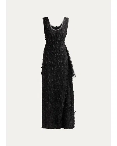 A.w.a.k.e. Side-drape Textured Maxi Dress In Black