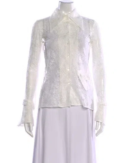 Pre-owned A.w.a.k.e. Silk Lace Pattern Blouse In White