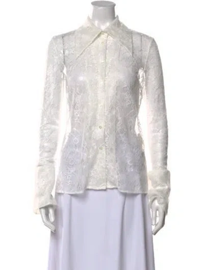 Pre-owned A.w.a.k.e. Silk Lace Pattern Button-up Top In White