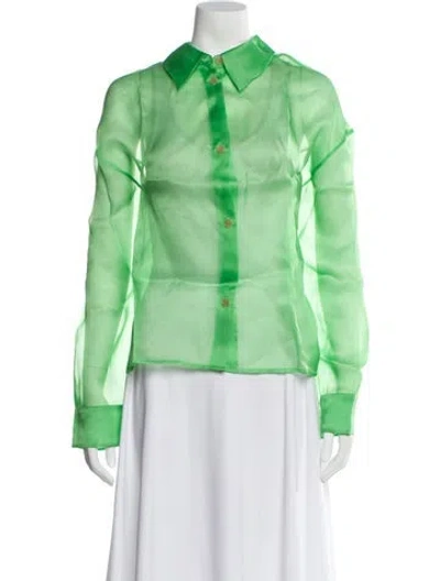 Pre-owned A.w.a.k.e. Silk Long Sleeve Button-up Top In Green