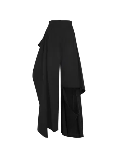 A.w.a.k.e. Slit-knee Draped Trousers In Black