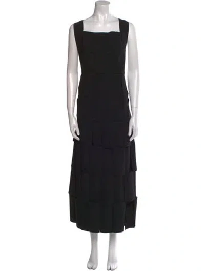 Pre-owned A.w.a.k.e. Square Neckline Long Dress In Black