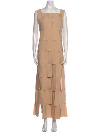Pre-owned A.w.a.k.e. Square Neckline Long Dress In Neutral
