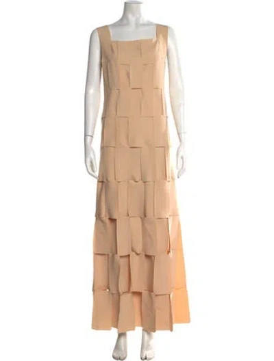 Pre-owned A.w.a.k.e. Square Neckline Long Dress In Neutral