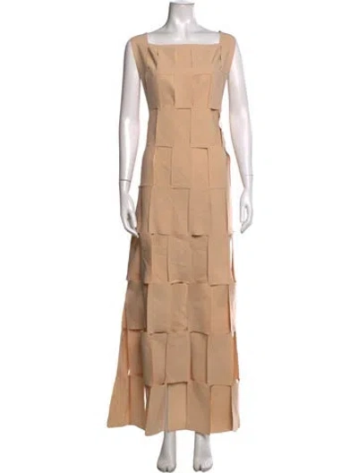 Pre-owned A.w.a.k.e. Square Neckline Long Dress In Neutrals