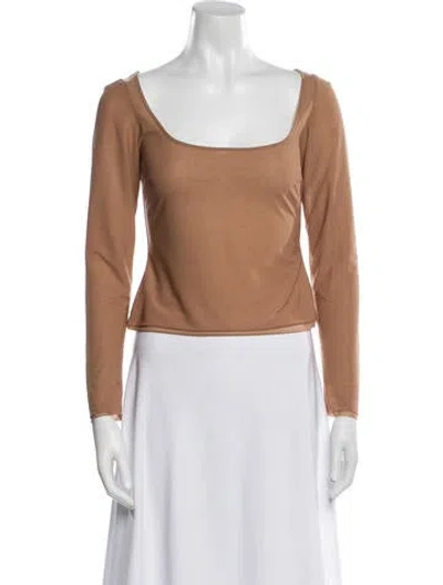 Pre-owned A.w.a.k.e. Square Neckline Long Sleeve Crop Top In Neutral