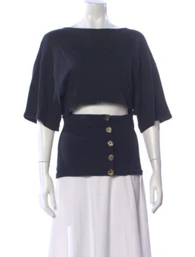 Pre-owned A.w.a.k.e. Square Neckline Short Sleeve Crop Top In Blue