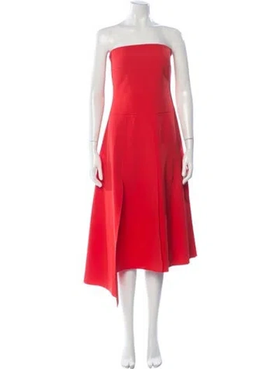 Pre-owned A.w.a.k.e. Strapless Midi Length Dress In Red
