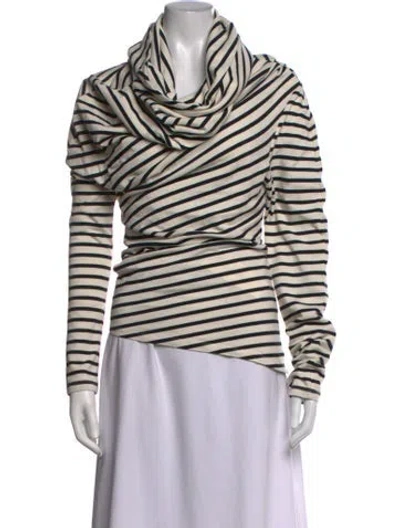 Pre-owned A.w.a.k.e. Striped Cowl Neck Top In Neutrals