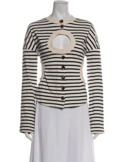 Pre-owned A.w.a.k.e. Striped Crew Neck Top In Blue/neutrals