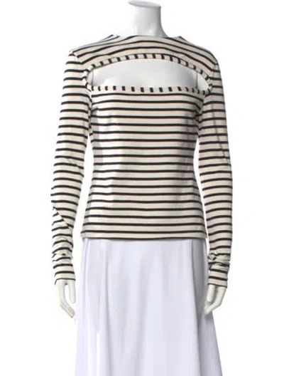 Pre-owned A.w.a.k.e. Striped Crew Neck Top In Neutral