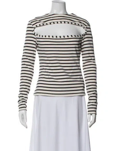 Pre-owned A.w.a.k.e. Striped Crew Neck Top In Neutral