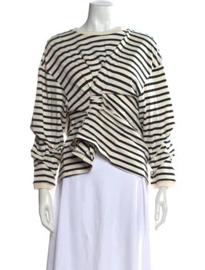Pre-owned A.w.a.k.e. Striped Crew Neck Top In Neutrals
