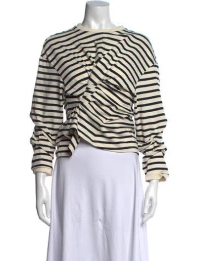 Pre-owned A.w.a.k.e. Striped Crew Neck Top In Neutrals
