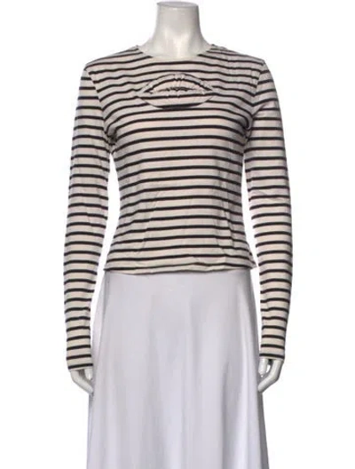 Pre-owned A.w.a.k.e. Striped Crew Neck Top In Neutrals