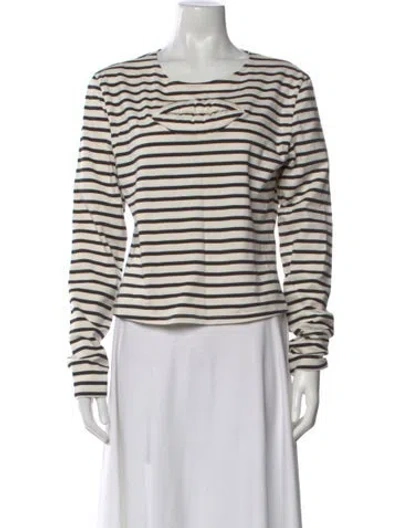 Pre-owned A.w.a.k.e. Striped Crew Neck Top W/ Tags In Neutral