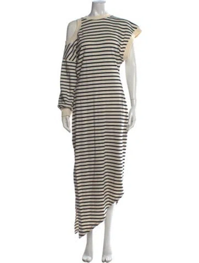 Pre-owned A.w.a.k.e. Striped Long Dress In Neutral