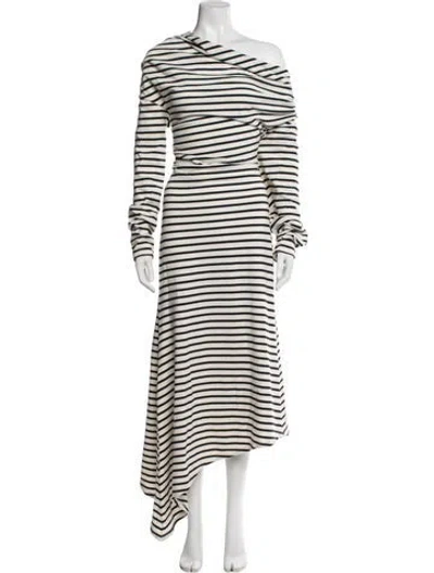 Pre-owned A.w.a.k.e. Striped Long Dress In Neutrals