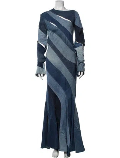 Pre-owned A.w.a.k.e. Striped Long Dress W/ Tags In Blue