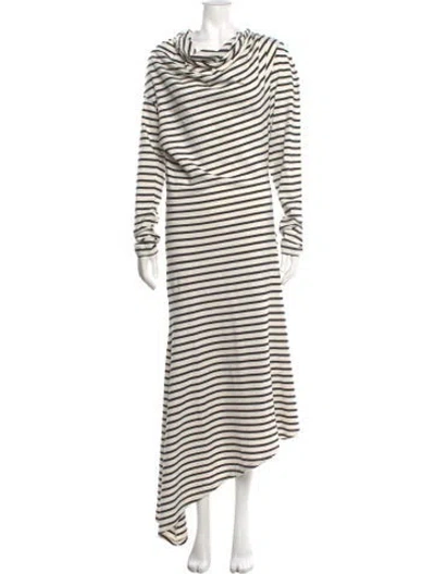 Pre-owned A.w.a.k.e. Striped Long Dress In White