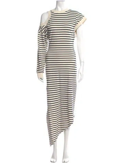 Pre-owned A.w.a.k.e. Striped Long Dress In White