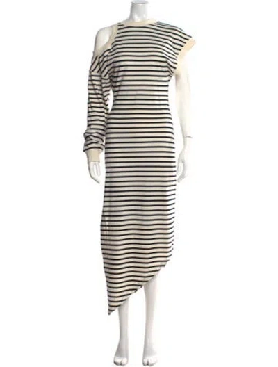 Pre-owned A.w.a.k.e. Striped Long Dress In White