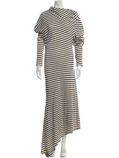 Pre-owned A.w.a.k.e. Striped Long Dress In White