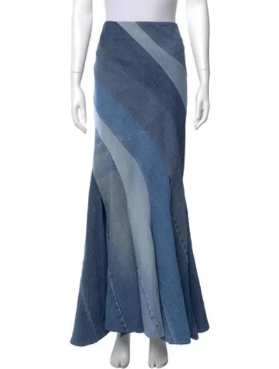 Pre-owned A.w.a.k.e. Striped Long Skirt In Blue