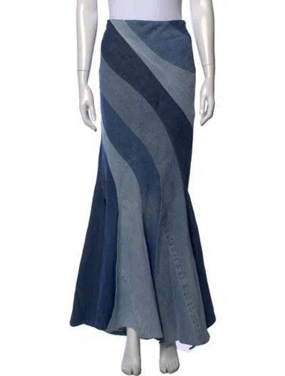 Pre-owned A.w.a.k.e. Striped Long Skirt In Blue