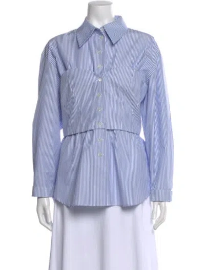 Pre-owned A.w.a.k.e. Striped Long Sleeve Blouse In Blue