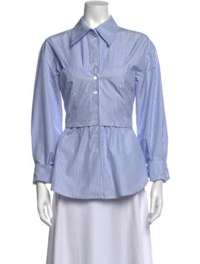 Pre-owned A.w.a.k.e. Striped Long Sleeve Blouse In Blue