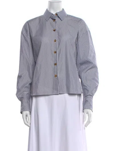 Pre-owned A.w.a.k.e. Striped Long Sleeve Button-up Top In Blue/white