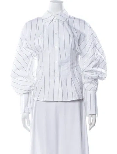 Pre-owned A.w.a.k.e. Striped Long Sleeve Button-up Top W/ Tags In White