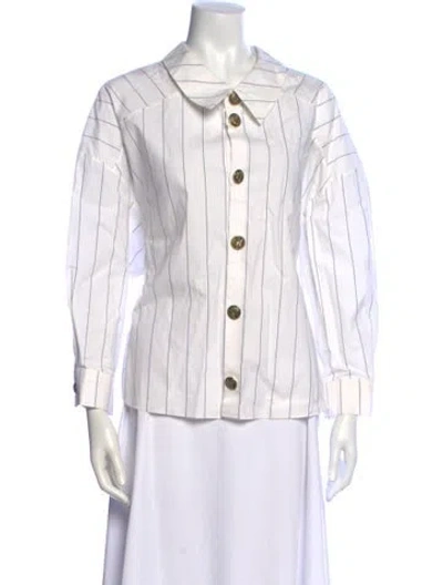 Pre-owned A.w.a.k.e. Striped Long Sleeve Button-up Top In White