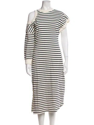 Pre-owned A.w.a.k.e. Striped Midi Length Dress In Neutral