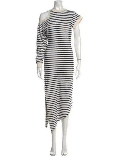 Pre-owned A.w.a.k.e. Striped Midi Length Dress In Neutrals