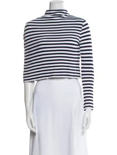 Pre-owned A.w.a.k.e. Striped Mock Neck Crop Top In White